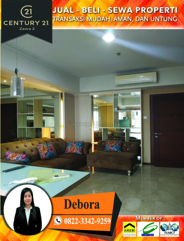 Apartmen Royal Mediterania Luas 53,5m2 2BR Full Furnsihed, Central Park, Jakarta Barat