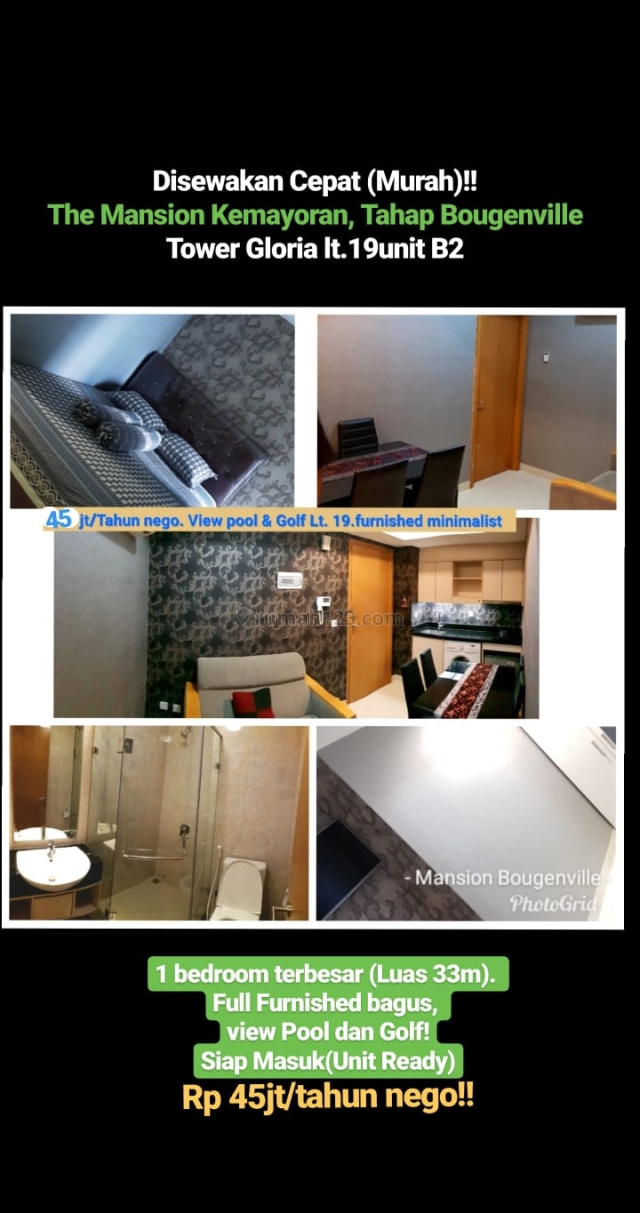 Unit 1 Br Furnish 33m Di Apartemen The Mansion Kemayoran, Kemayoran, Jakarta Pusat
