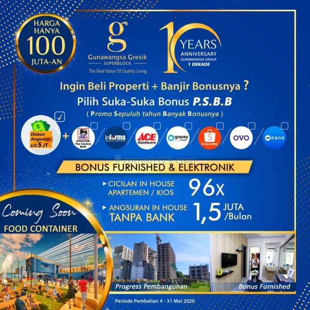 Apartemen Gunawangsa Gresik - SISA 20% saja! MURAH MERIAH, tapi FULL FASILITAS (GRADE A++), Gresik Kota, Gresik