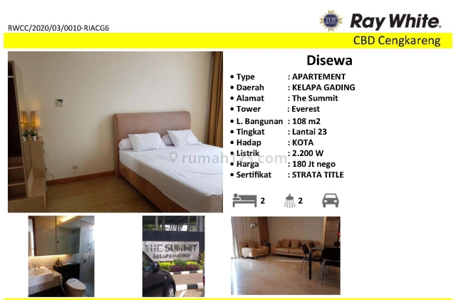 APARTEMENT THE SUMMIT KELAPA GADING JAKARTA UTARA KODE 2020-03-0010-RIA, Kelapa Gading, Jakarta Utara
