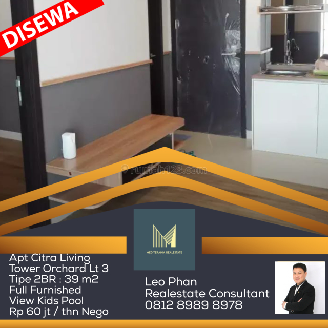 Apartement Citra Living Tower Orchard Lt 3, 2BR, Full Furnished, Citra Garden, Jakarta Barat