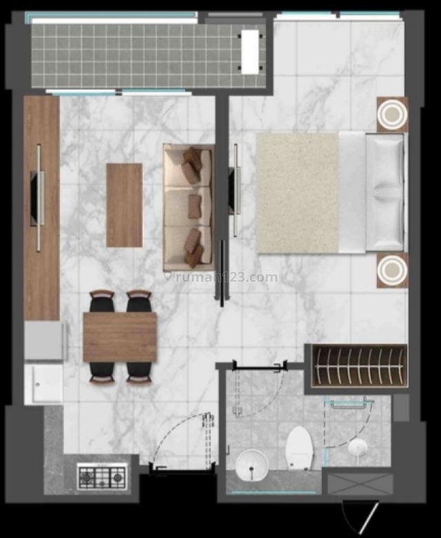 Apartemen Gold Coast PIK 1 BR Harga 1,3M Nego, Kapuk Muara, Jakarta Utara