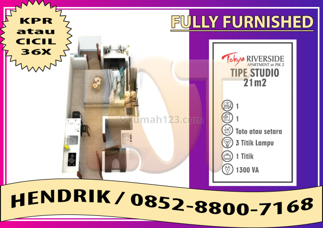 APARTEMEN STUDIO 21 M2 PIK 2 TOKYO RIVERSIDE EDOGAWA KPR ATAU CICIL 36X, Pantai Indah Kapuk, Jakarta Utara