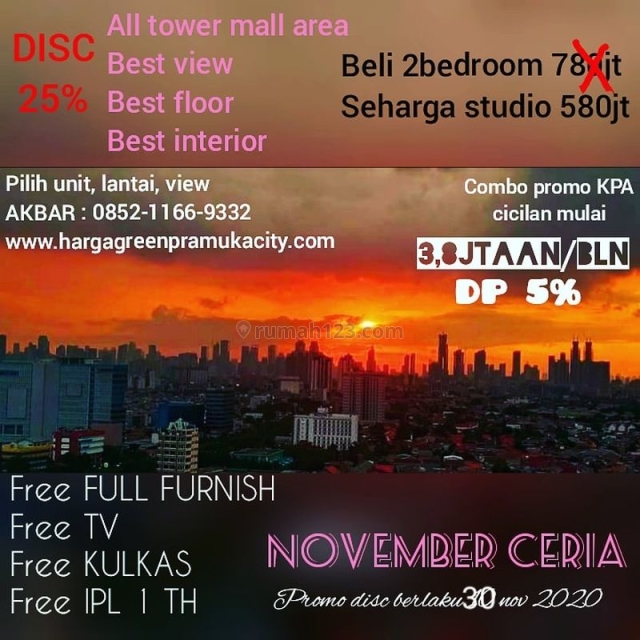 Best Deal! Apartemen Green Pramuka, Diskon up to 200 Jutaan MD781, Cempaka Putih, Jakarta Pusat