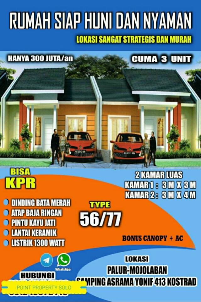 Dipasarkan 3 Unit Rumah Gress Ready Stock Dekat Palur, Mojolaban, Sukoharjo