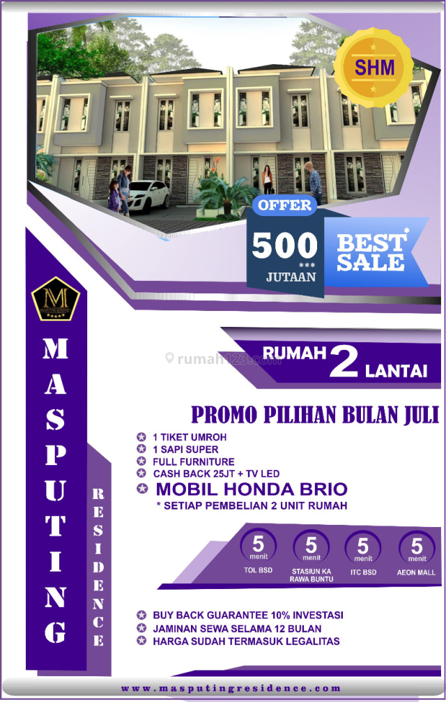 Rumah Masputing Residence Serpong Selangkah Ke Stasiun Rawa Buntu, Kadu, Tangerang