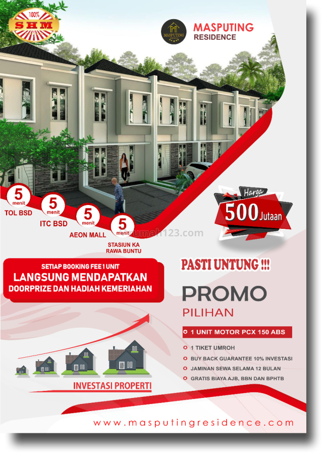 Rumah 2/Lantai Termurah di BSD Serpong Masputing Resdience, Cipondoh, Tangerang