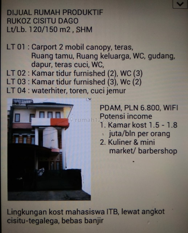 Rumah Kos sayap Dago, Dago, Bandung