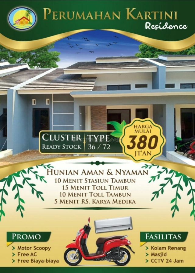 Rumah cluster lokasi premium dekat St Tambun stock terbatas, Tambun Selatan, Bekasi