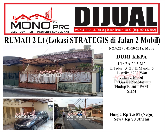 RUMAH 2 Lt (Lokasi strategis) | NON 239, Duri Kepa, Jakarta Barat