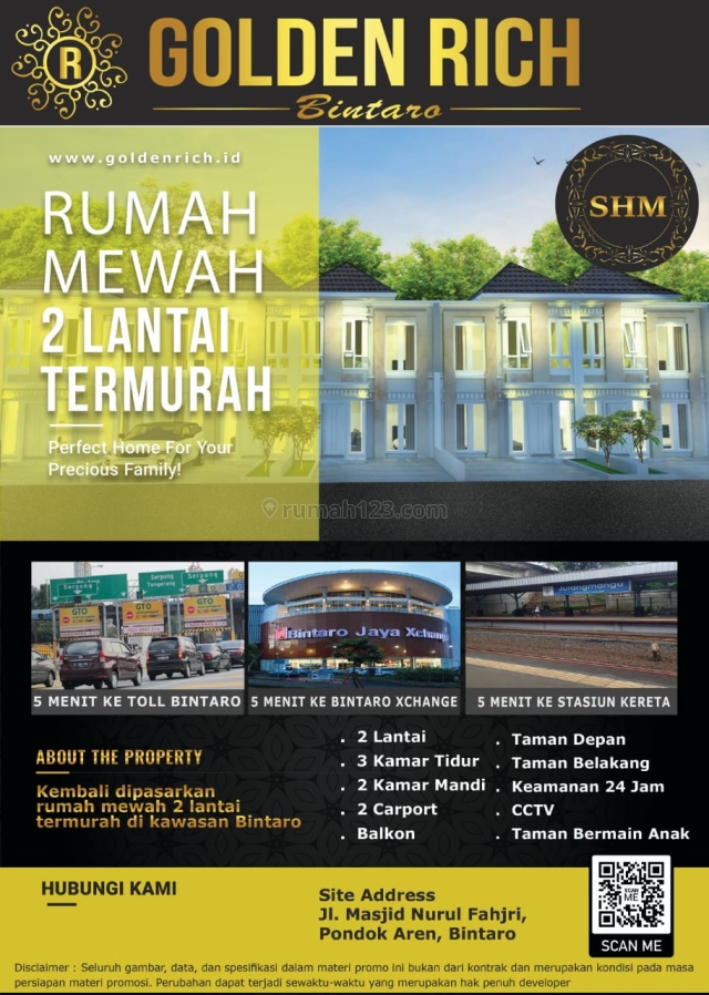 Rumah Murah Lokasi Strategis Bisa custom Ruangan Golden Rich Bintaro, Kampung Utan, Tangerang