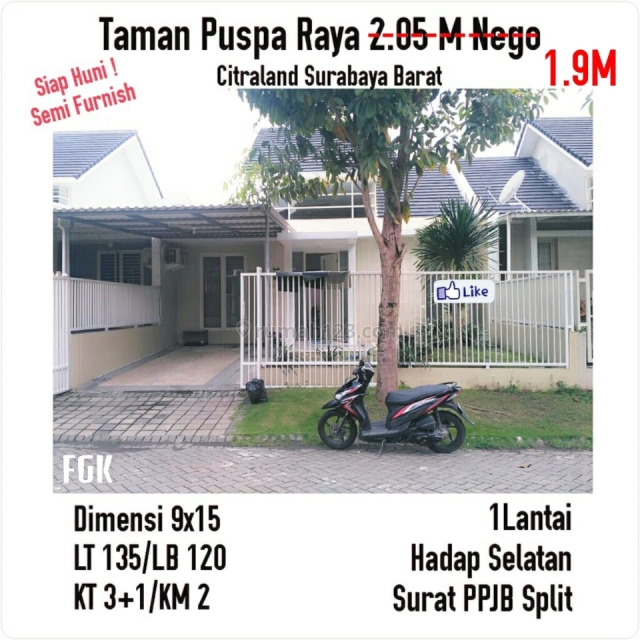 Rumah BU Besar 9x Taman Puspa Raya Citraland - Wiyung Semi Furnsih Surabaya Barat, Citraland, Surabaya