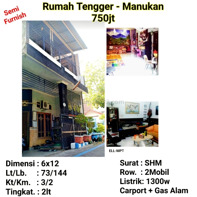 Rumah 2lt Semi Furnish Tengger - Manukan - Benowo - Wiyung Surabaya Barat KPR, Tandes, Surabaya