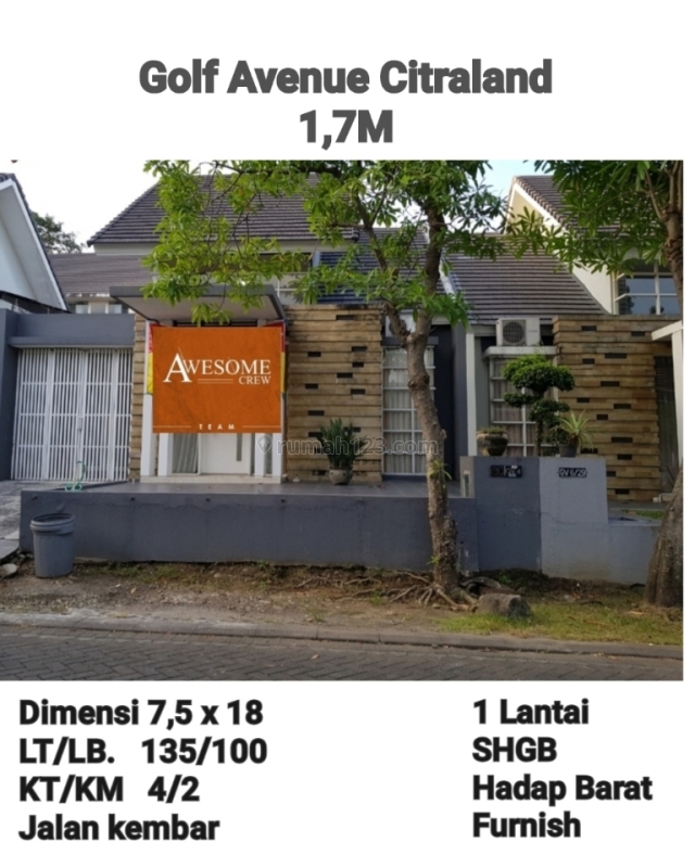 Rumah Cantik Furnish Golf Avenue dkt UC Citraland - Wiyung Surabaya KPR Siap Huni, Citraland, Surabaya