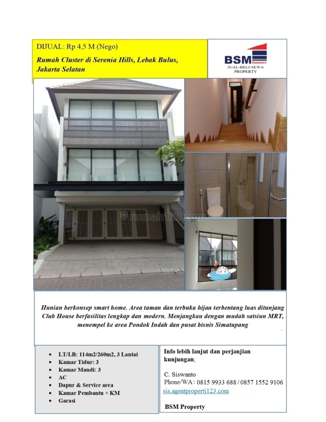 Rumah Cluster Di Serenia Hills Lebak Bulus, Dekat MRT, Lebak Bulus, Jakarta Selatan