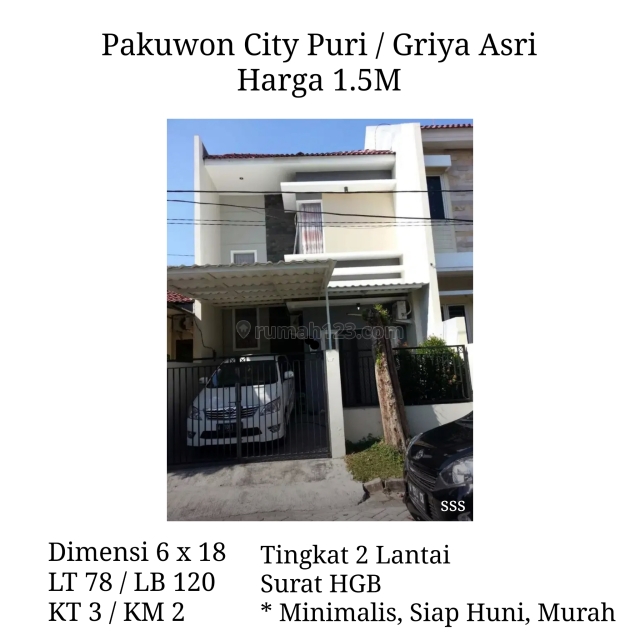 Rumah Pakuwon City Puri Asri Surabaya Timur Minimalis Siap Huni bs KPR Murah, Mulyorejo, Surabaya