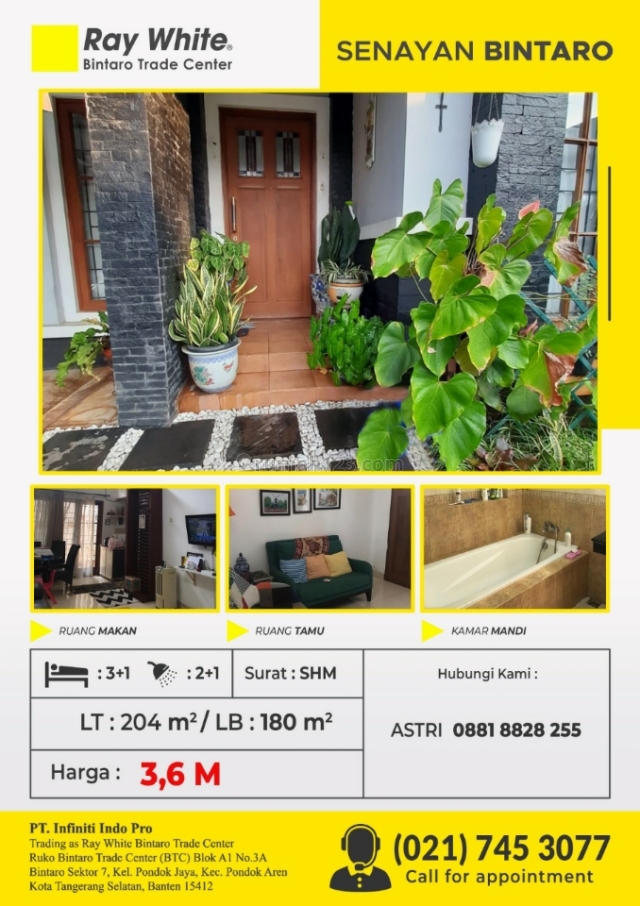 Rumah Mewah, Cantik, Asri, Siap Huni di cluster premium Bintaro Jaya, Sektor 9-Bintaro, Jakarta Selatan