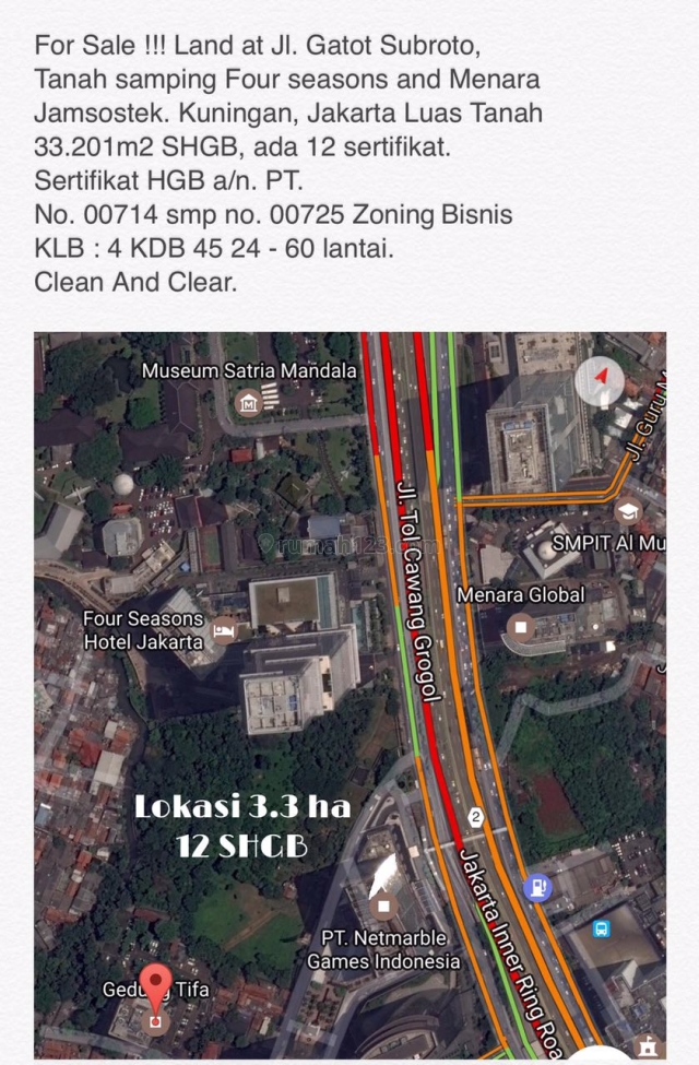 Tanah samping Jamsostek gatot subroto, Gatot Subroto, Jakarta Selatan