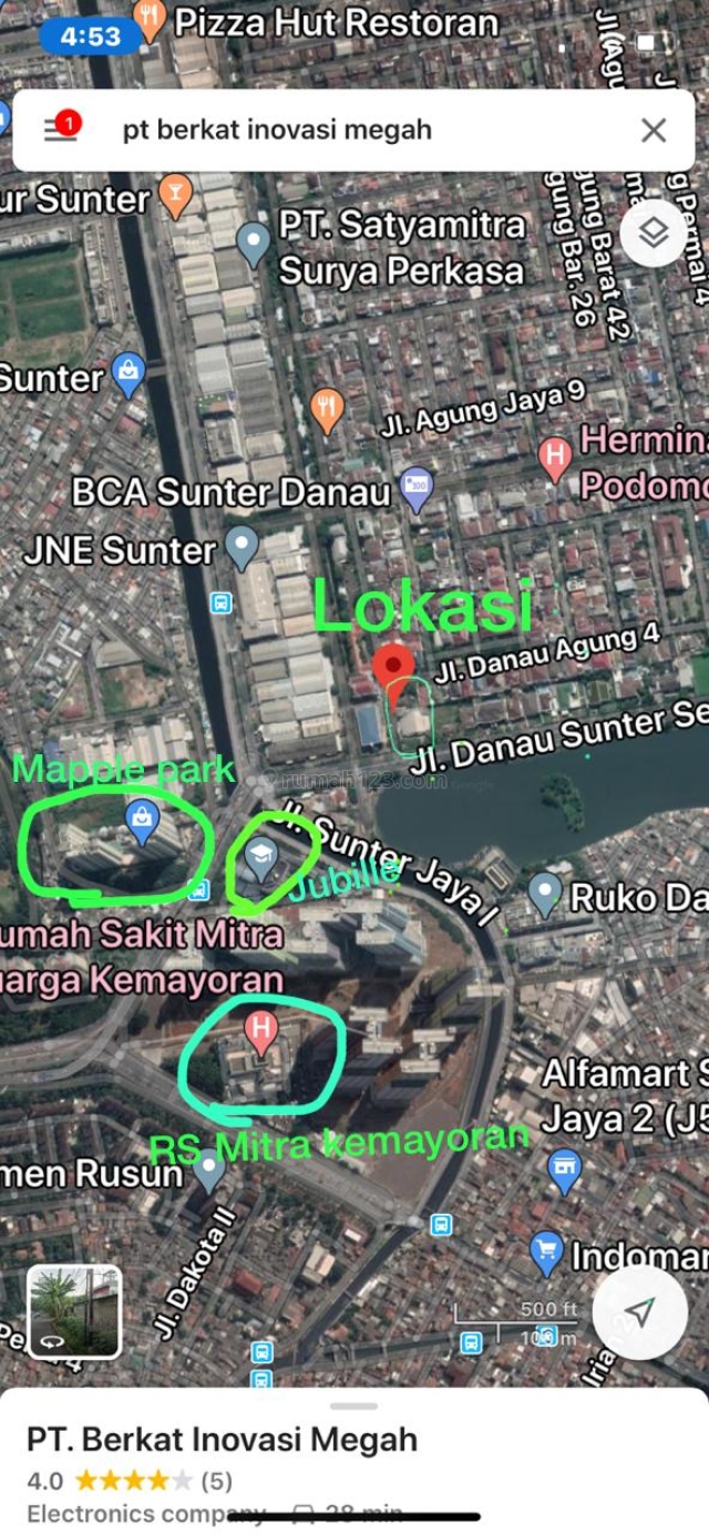 Tanah 2 kavling di danau agung Sunter, Sunter, Jakarta Utara
