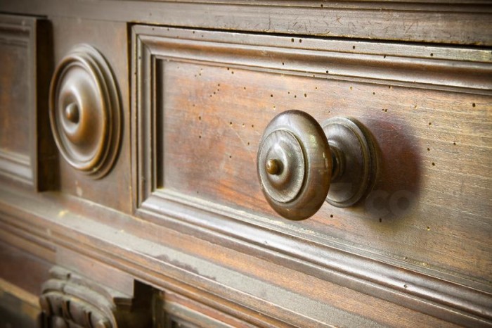 Detail of an old knob turned wood - Old Tuscany furniture - Italy, 19th century