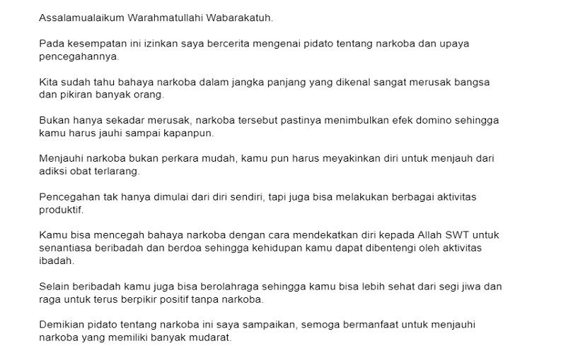 Contoh Pidato Tentang Narkoba dan Pencegahannya